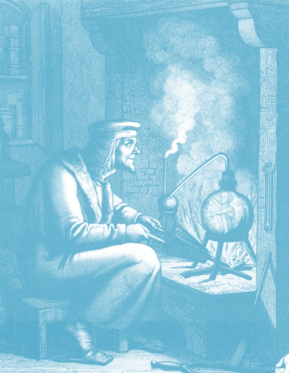 Der Homunculus in der Phiole, Illustration zu Goethes Faust II, 19. Jh., Stich