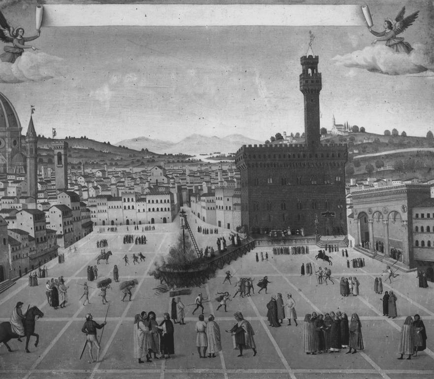 Francesco Rosselli zugeschrieben: Die Hinrichtung Savonarolas auf der Piazza della Signoria, um 1498 (Kopie 17. Jh.), Museo di San Marco, Florenz