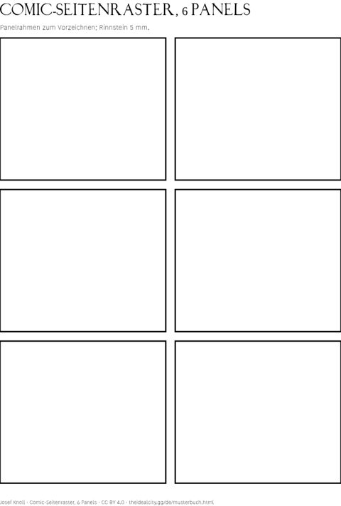 Vorschau: Comic-Seitenraster, 6 Panels