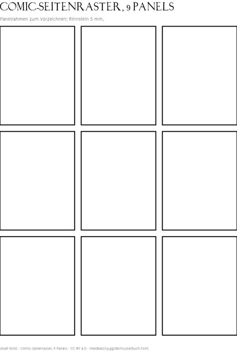 Vorschau: Comic-Seitenraster, 9 Panels